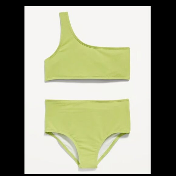 Size girls (XXL 18) two piece one shoulder lemon lime color swimsuit/bathing - Picture 1 of 8